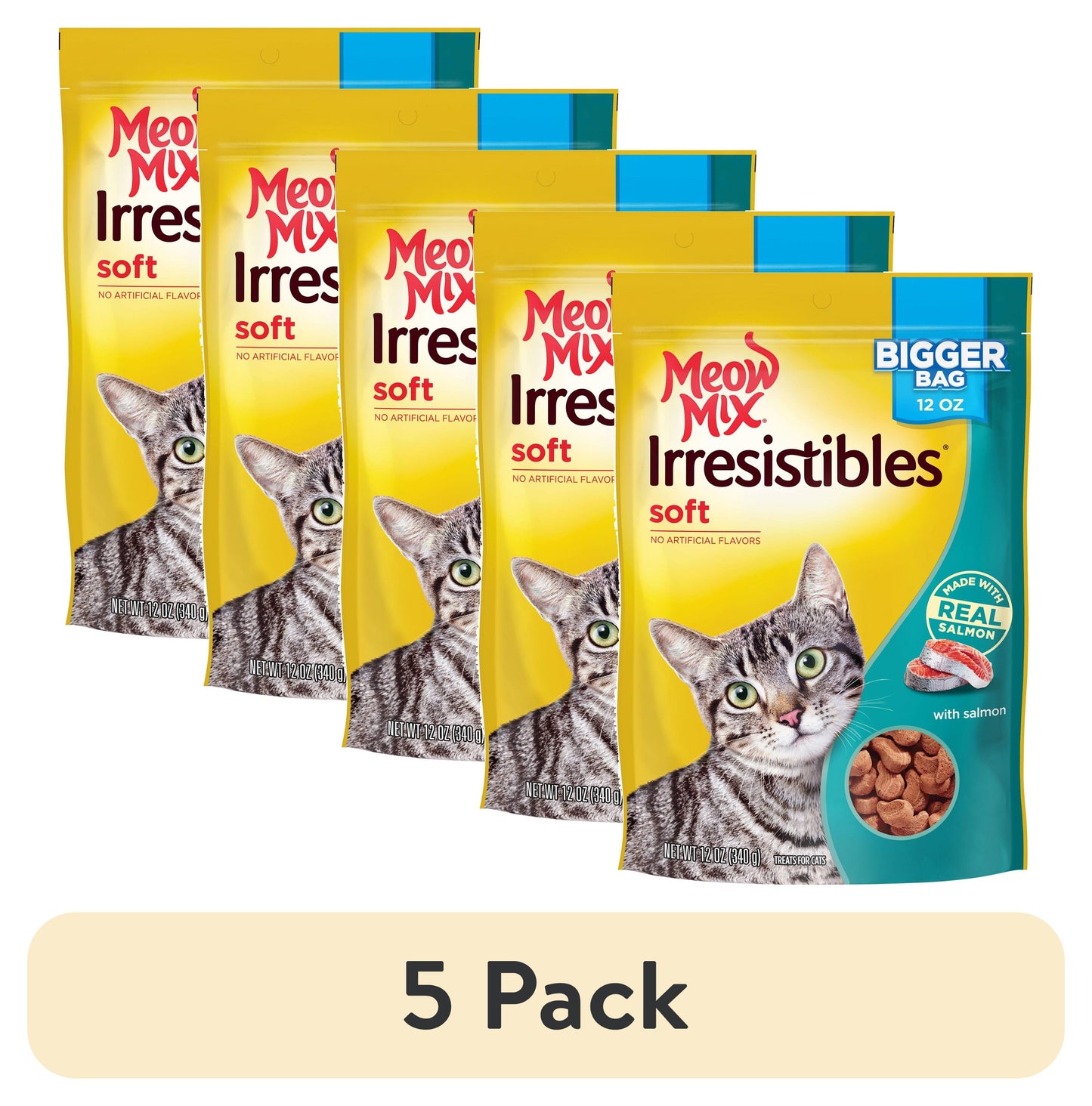 (5 Pack) Irresistibles Soft Cat Treats with Salmon, 12 Oz Bag