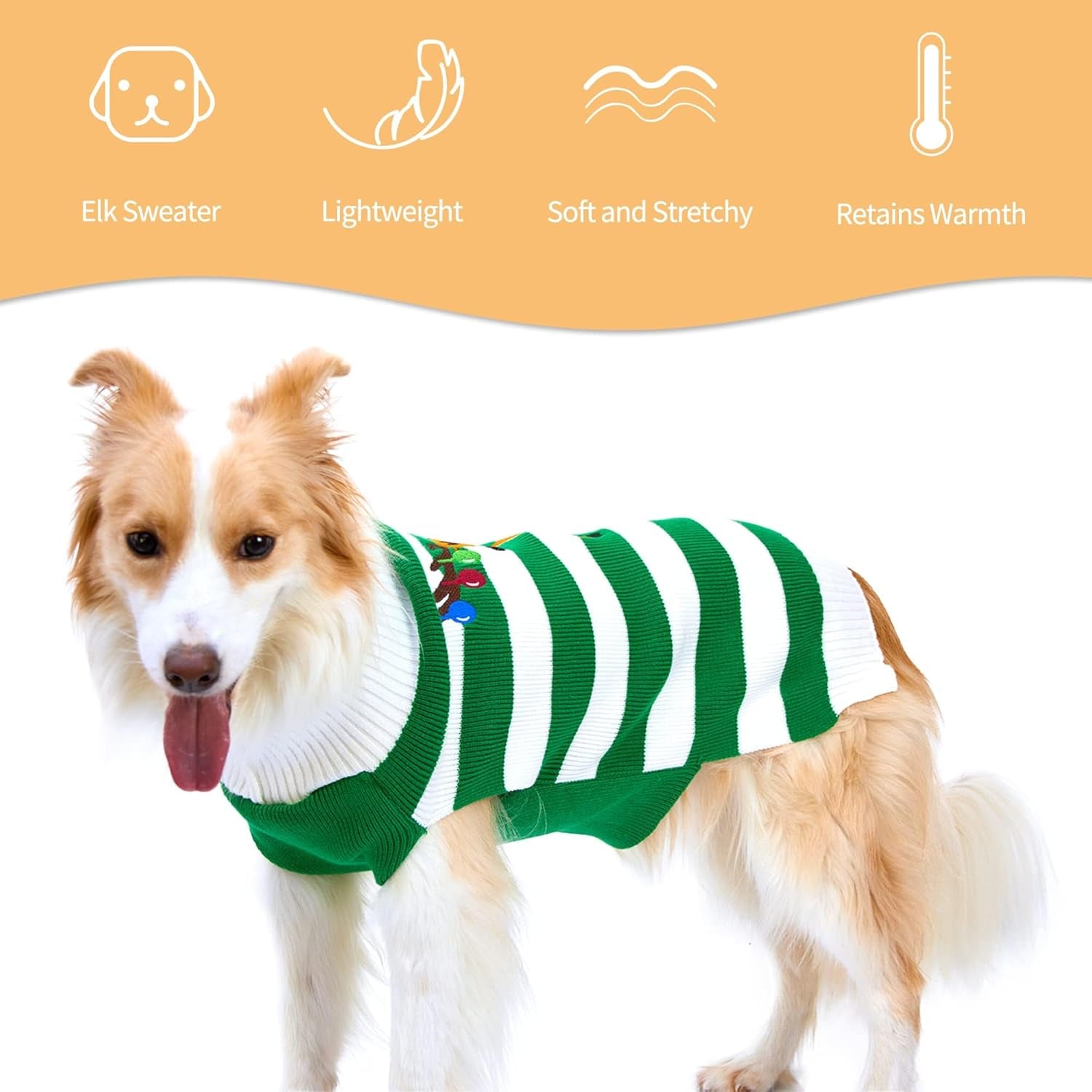 Dog Christmas Reindeer Sweater Pet Winter Elk Bells Sweaters for Small Dog and Cat (S, Green)