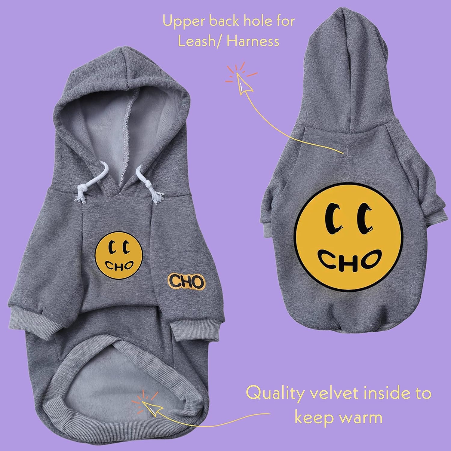 Smiley Dog Hoodie Stylish Dog Clothes Smiley Face Sweater Cotton Sweatshirt Fashion Outfit for Dogs Cats Puppy Small Medium Large (X-Large, Grey)