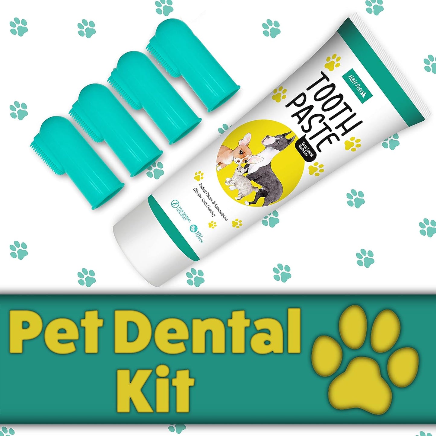 Dog Toothbrushes and Toothpaste Best Professional Cats & Dogs Finger Dental Brush, Dog Brush Set, Perfect for Dogs and Cats, Dog Supplies - Size Small 4 Count 3.5 Oz Toothpaste (100G)