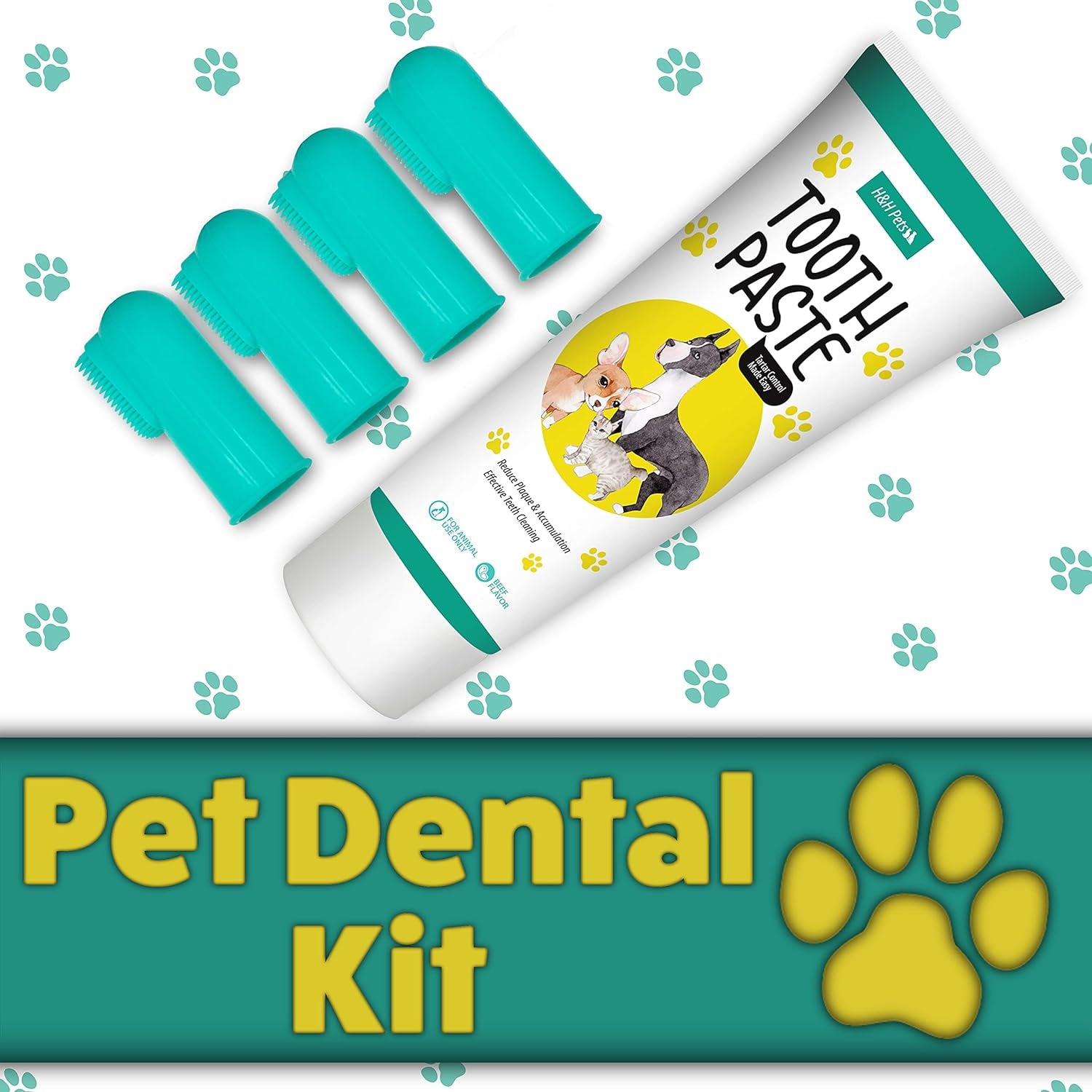 Dog Toothbrushes and Toothpaste Best Professional Cats & Dogs Finger Dental Brush, Dog Brush Set, Perfect for Dogs and Cats, Dog Supplies - Size Small 4 Count 3.5 Oz Toothpaste (100G)