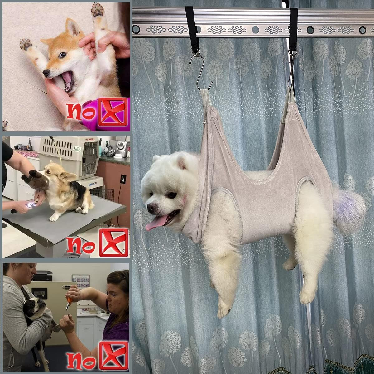 Dog Grooming Hammock for Trimming Nails, Soft Pet Grooming Sling Holder Restranits Drying Towel for Dogs& Cats, Hanging Harness with Nail Clipper/File