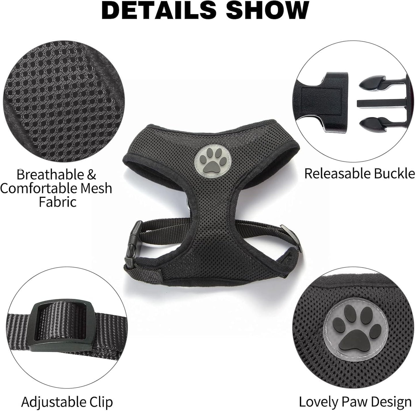 Small Dog Harness - Breathable Mesh Puppy Cat Harnesses - No Pull Adjustable Dog Harness Dog Vest Harness for Small and Medium Dogs