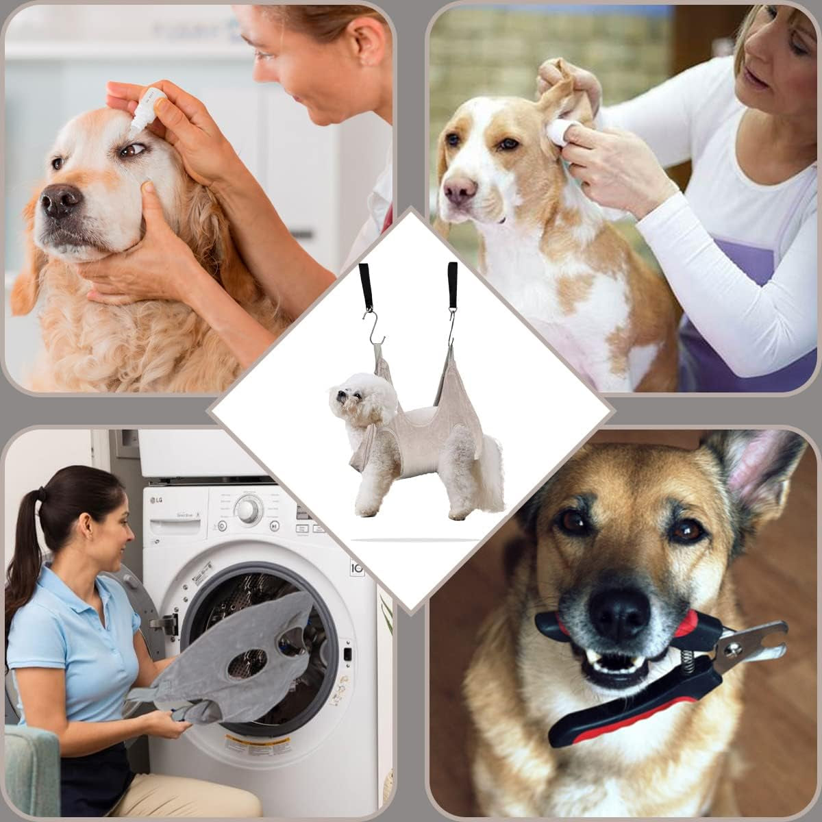 Dog Grooming Hammock for Trimming Nails, Soft Pet Grooming Sling Holder Restranits Drying Towel for Dogs& Cats, Hanging Harness with Nail Clipper/File