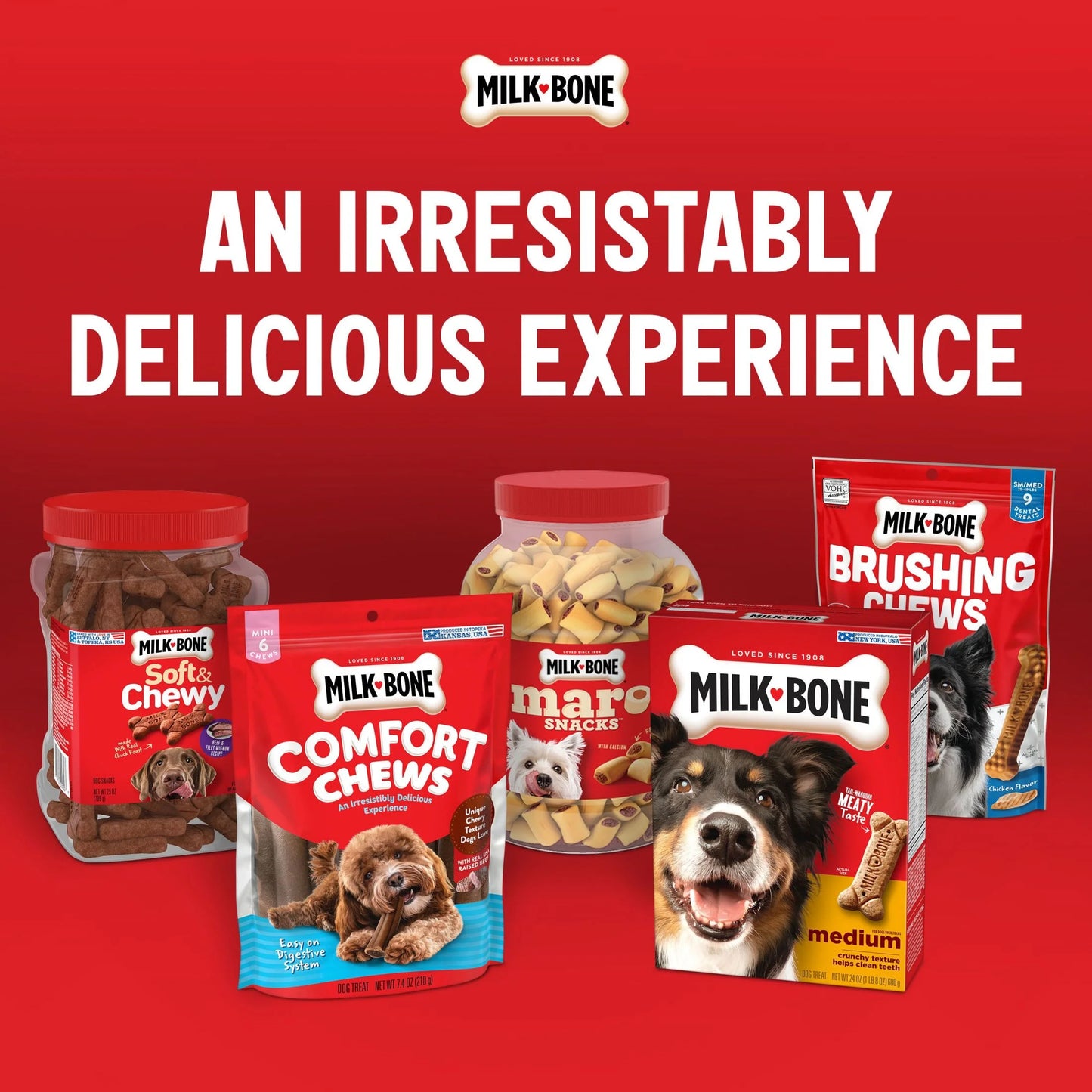 Milk Bone Mini Comfort Chews, Dog Chews with Unique Chewy Texture and Real Beef, 22.2 Oz Bag of 18 Chews
