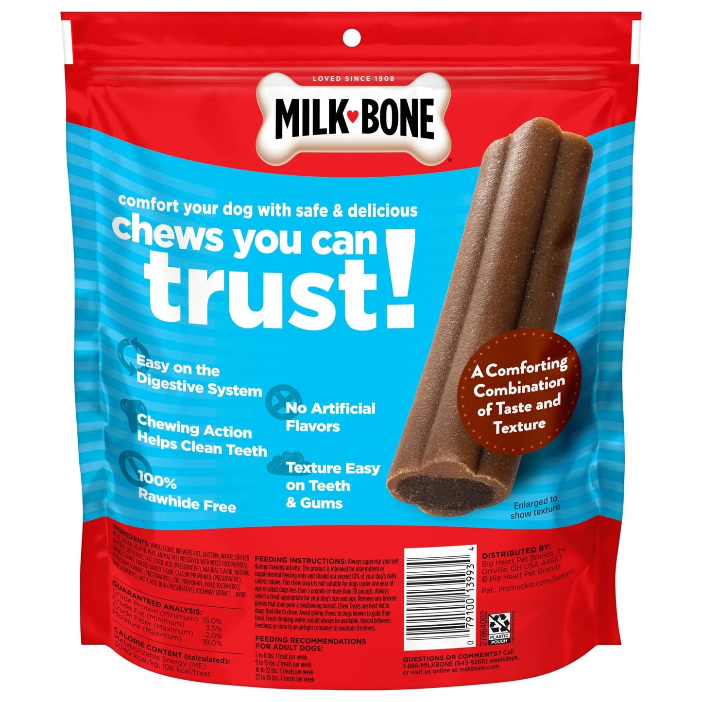 Milk Bone Mini Comfort Chews, Dog Chews with Unique Chewy Texture and Real Beef, 22.2 Oz Bag of 18 Chews