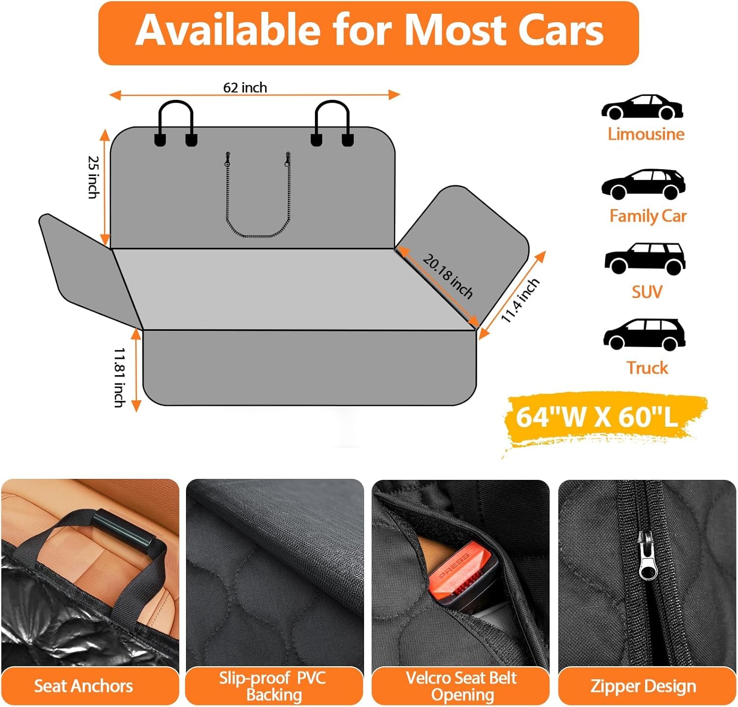 Waterproof Dog Car Seat Cover for Back Seat - Scratch Proof & Nonslip Backing & Bench Seat Cover, Quilted, Padded, Durable Pet Seat Protector for Cars Trucks and Suvs