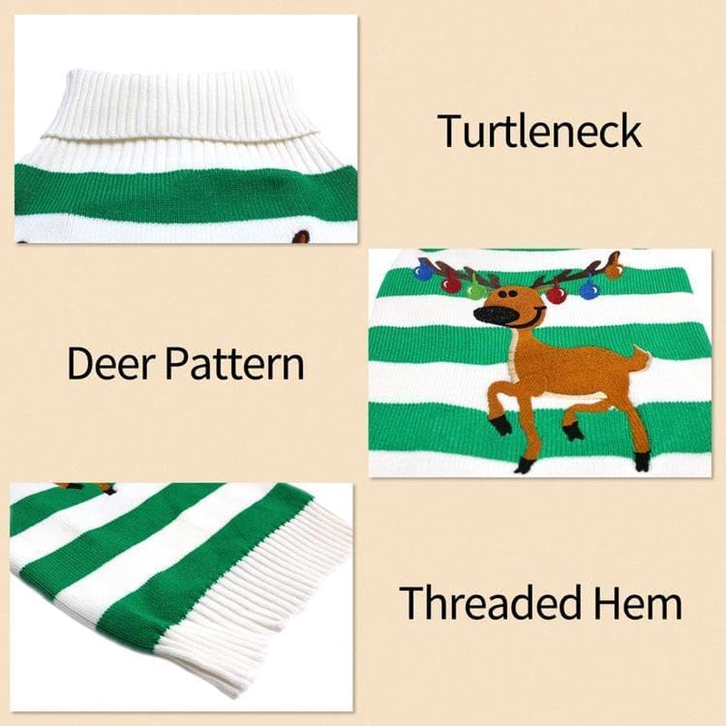 Dog Christmas Reindeer Sweater Pet Winter Elk Bells Sweaters for Small Dog and Cat (S, Green)