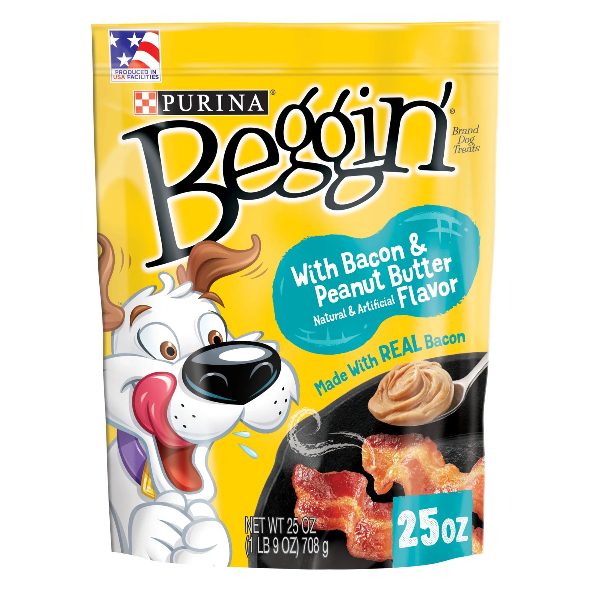 Purina  Strips Dog Treats with Real Bacon & Peanut Butter Flavors Tender Chews, 25 Oz Pouch