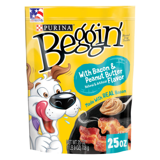 Purina  Strips Dog Treats with Real Bacon & Peanut Butter Flavors Tender Chews, 25 Oz Pouch