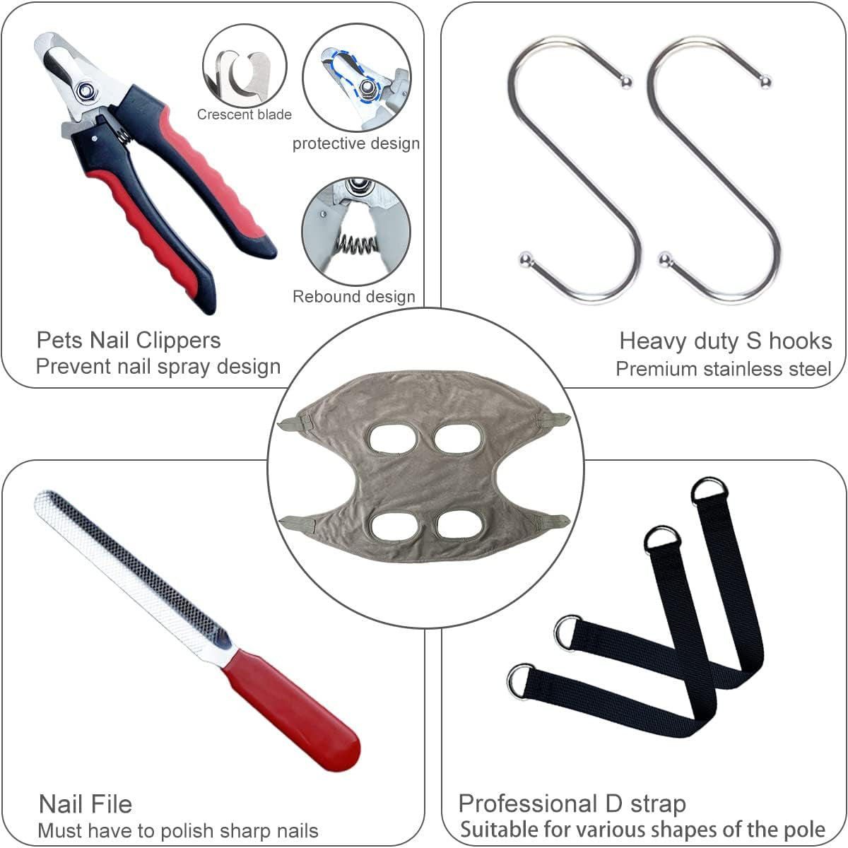 Dog Grooming Hammock for Trimming Nails, Soft Pet Grooming Sling Holder Restranits Drying Towel for Dogs& Cats, Hanging Harness with Nail Clipper/File